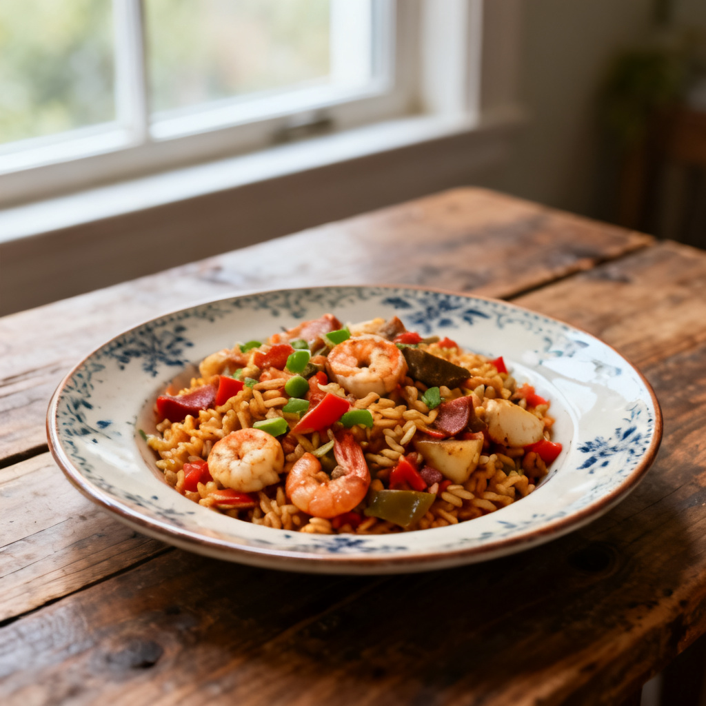 Jambalaya med korv och risoni