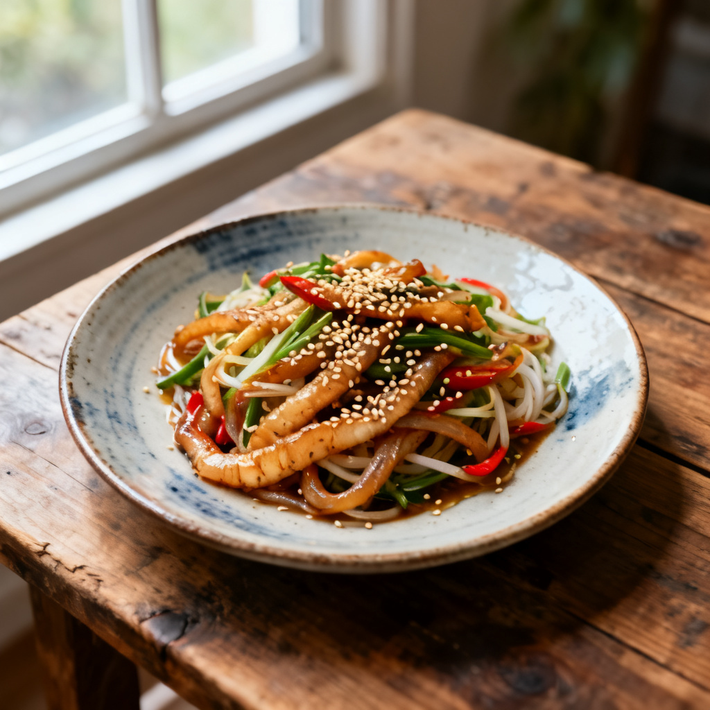 Sojabakad sesamlax med zucchinispaghetti