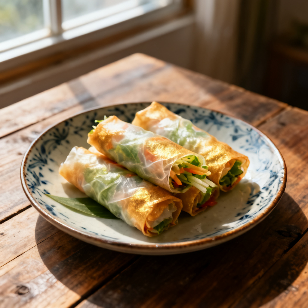 Spring rolls med biff och jordnötsdressing