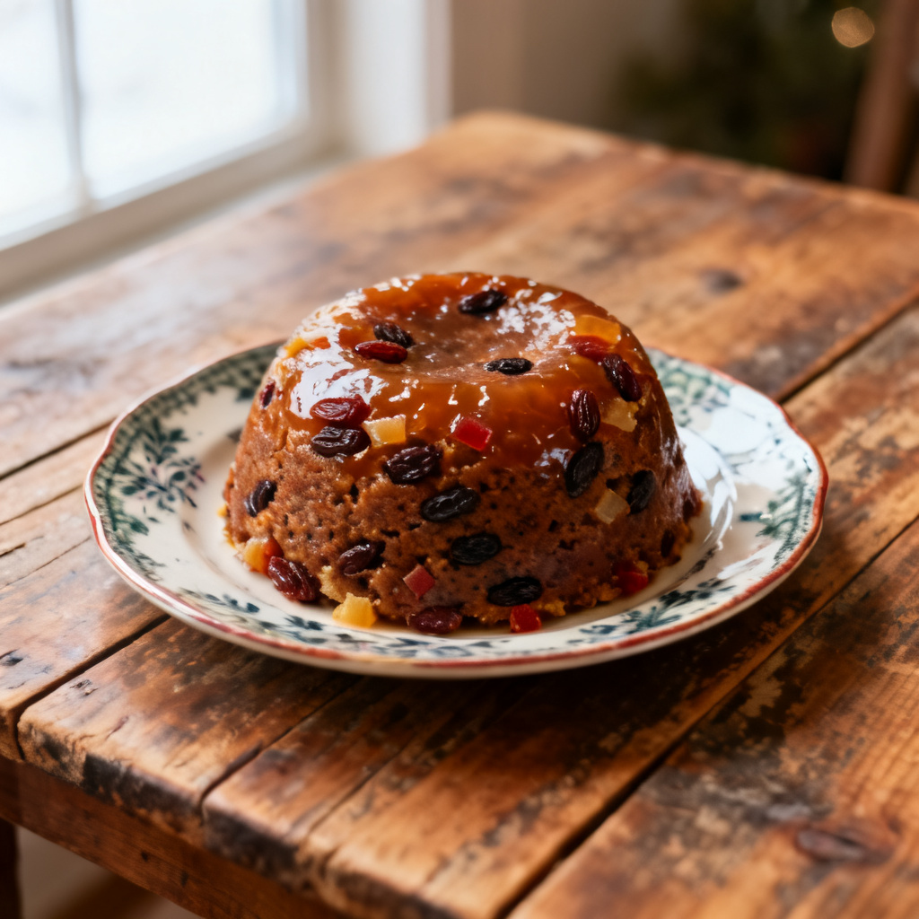 Cherry pecan Christmas pudding