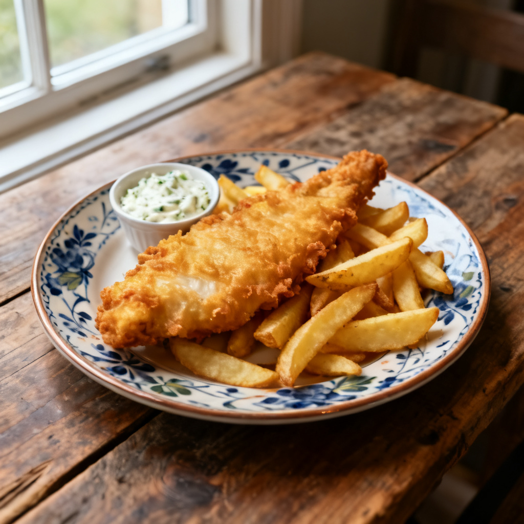 Potato Chip Crusted Fish and Chips...med alla tillbehör.