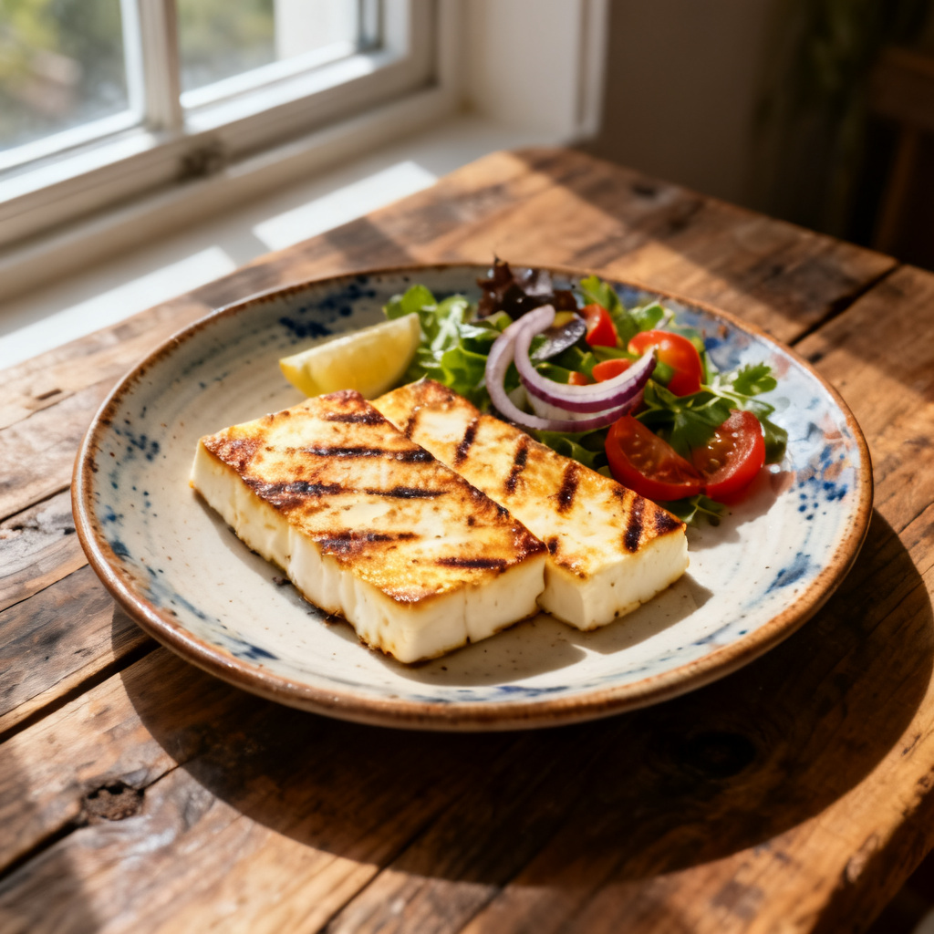 Grillad halloumi med vattenmelon & kaprisströbröd