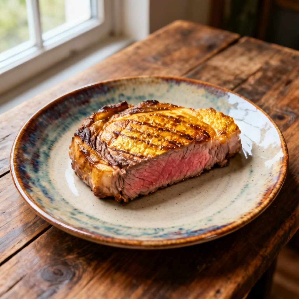 Entrecote med kryddsmör, schalottlökssallad, rostade morötter och potatismos