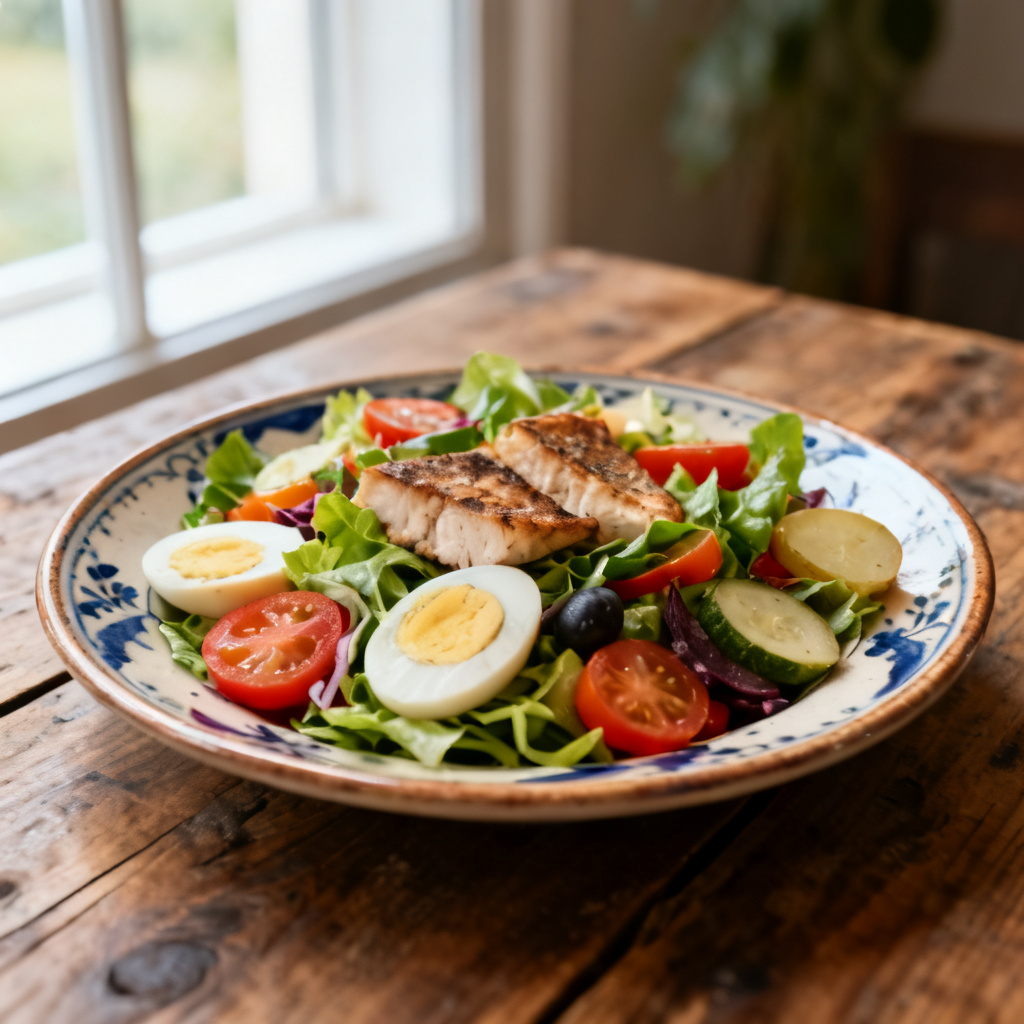 Sallad Nicoise med ugnsbakad lax