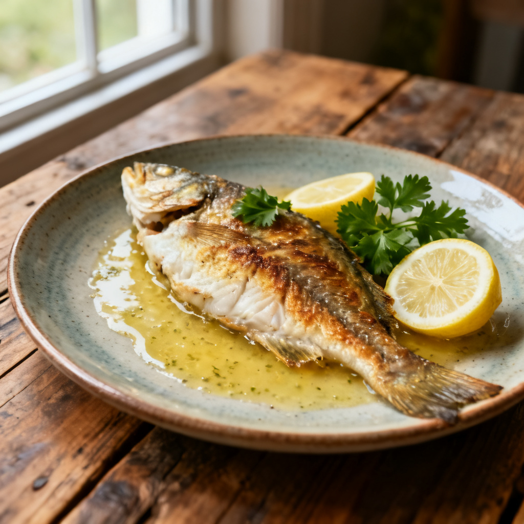 Spätta meunière med dill- och romsås