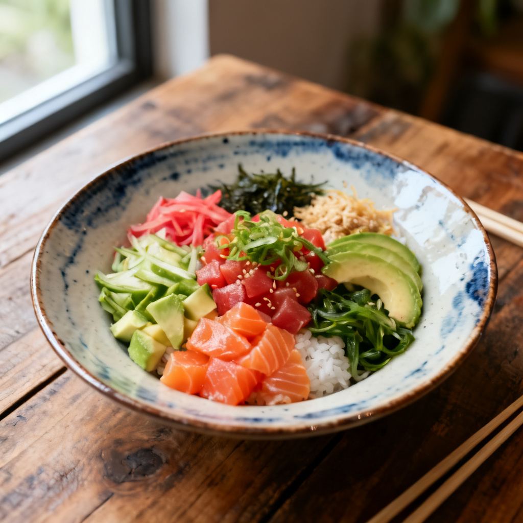 Poké bowl med lax och kimchi