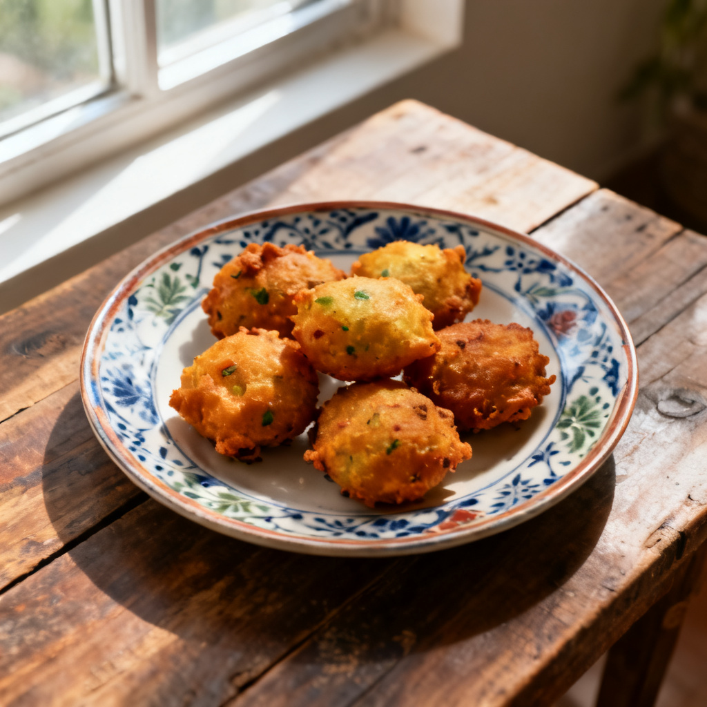 Grönärtsfritters med tzatziki och paprikasallad