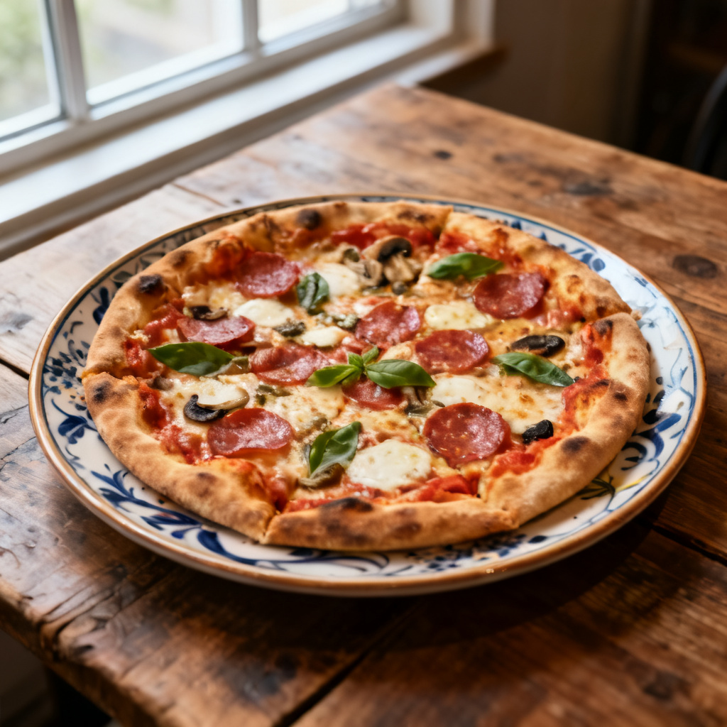 Svamppizza med karamelliserad lök