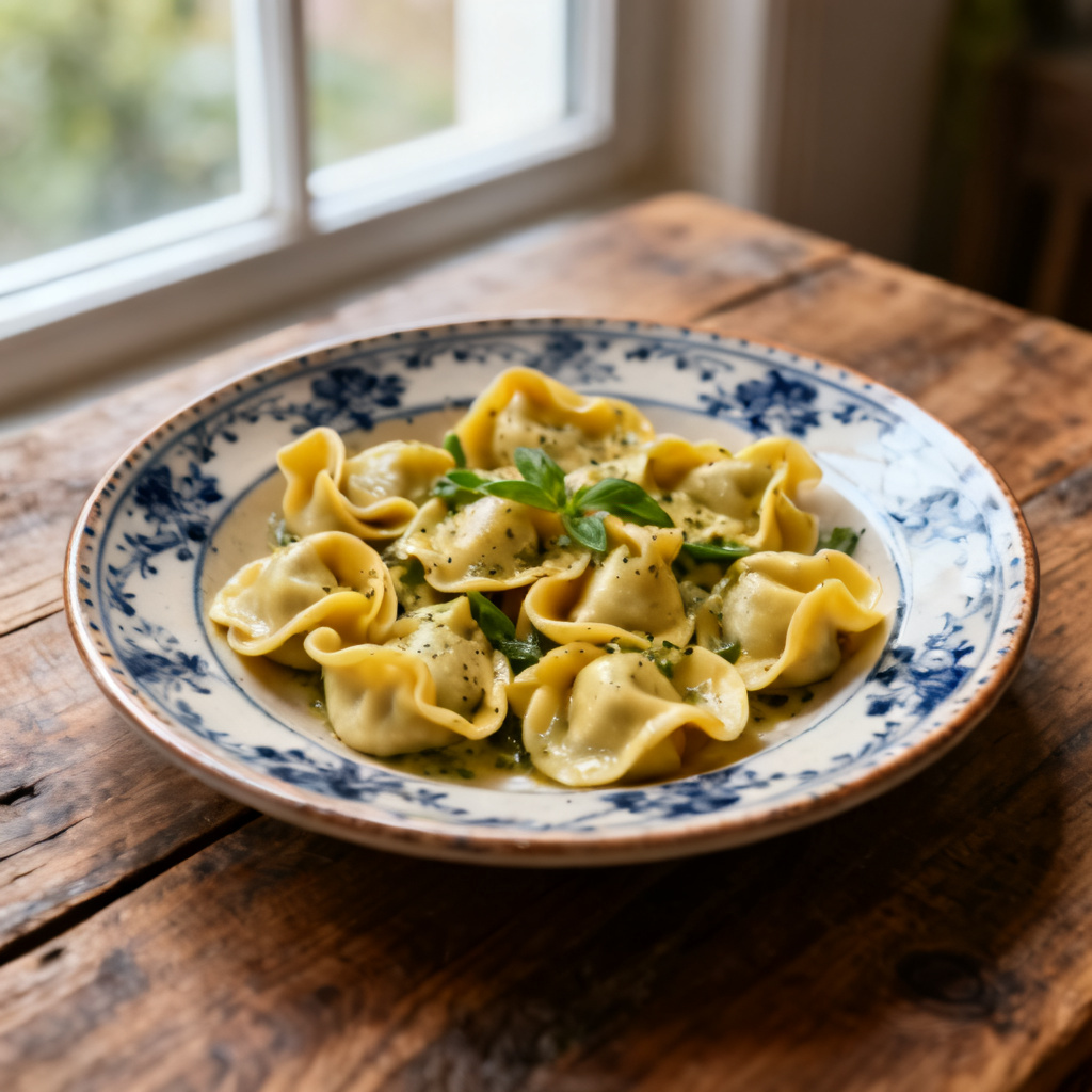 Ost- och skinkfylld tortellini med tomatsås