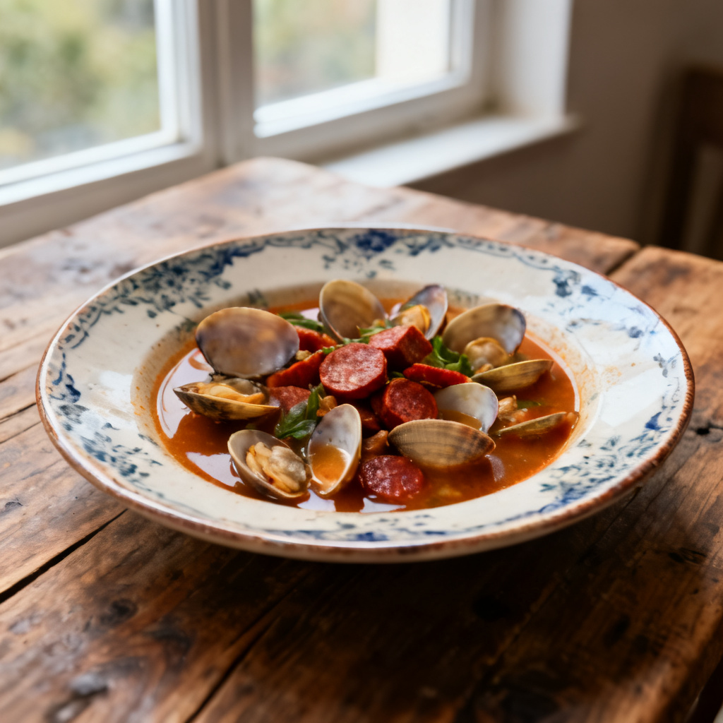 Mussla, chorizo och vit bönstuvning