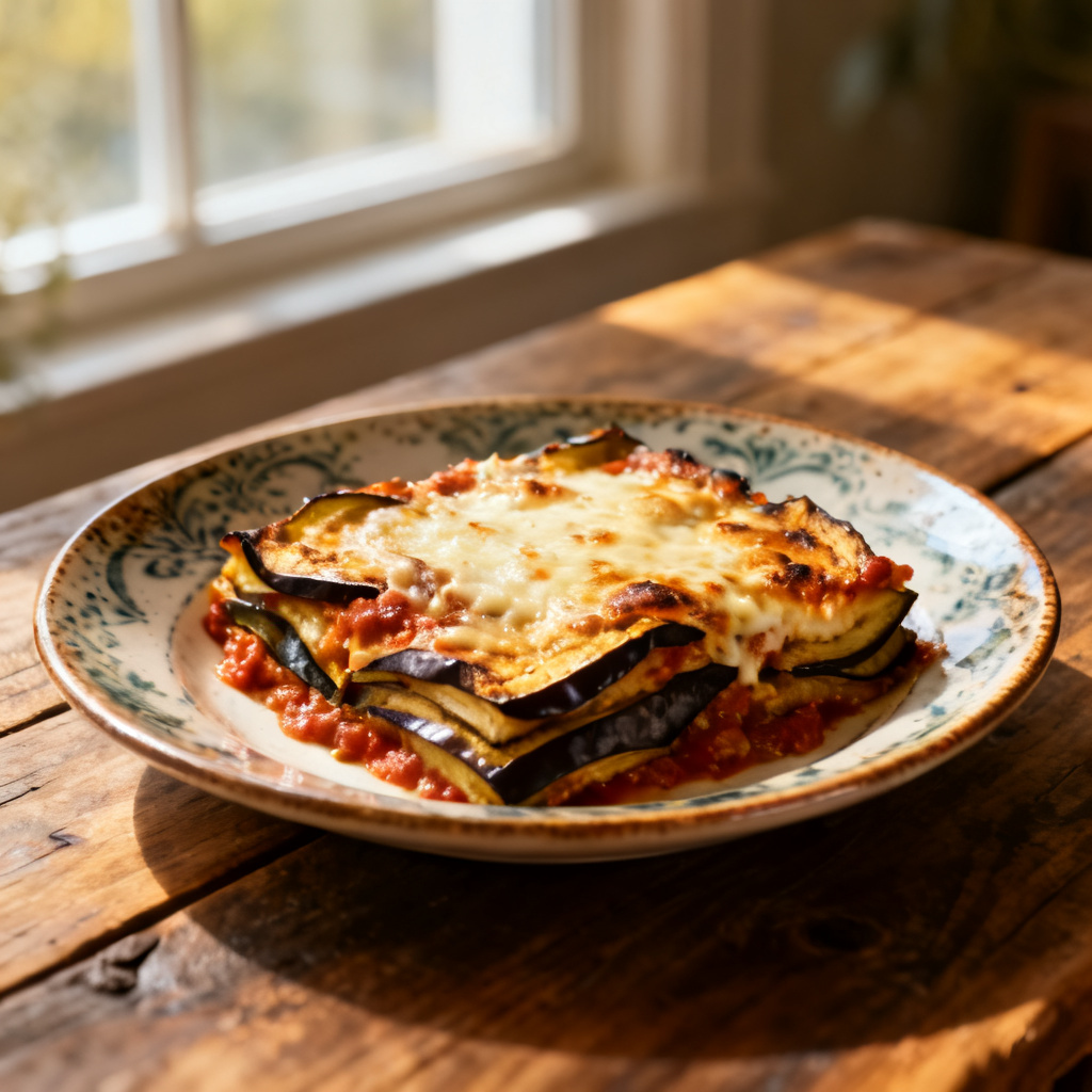 Auberginegratäng med tomat och mozzarella