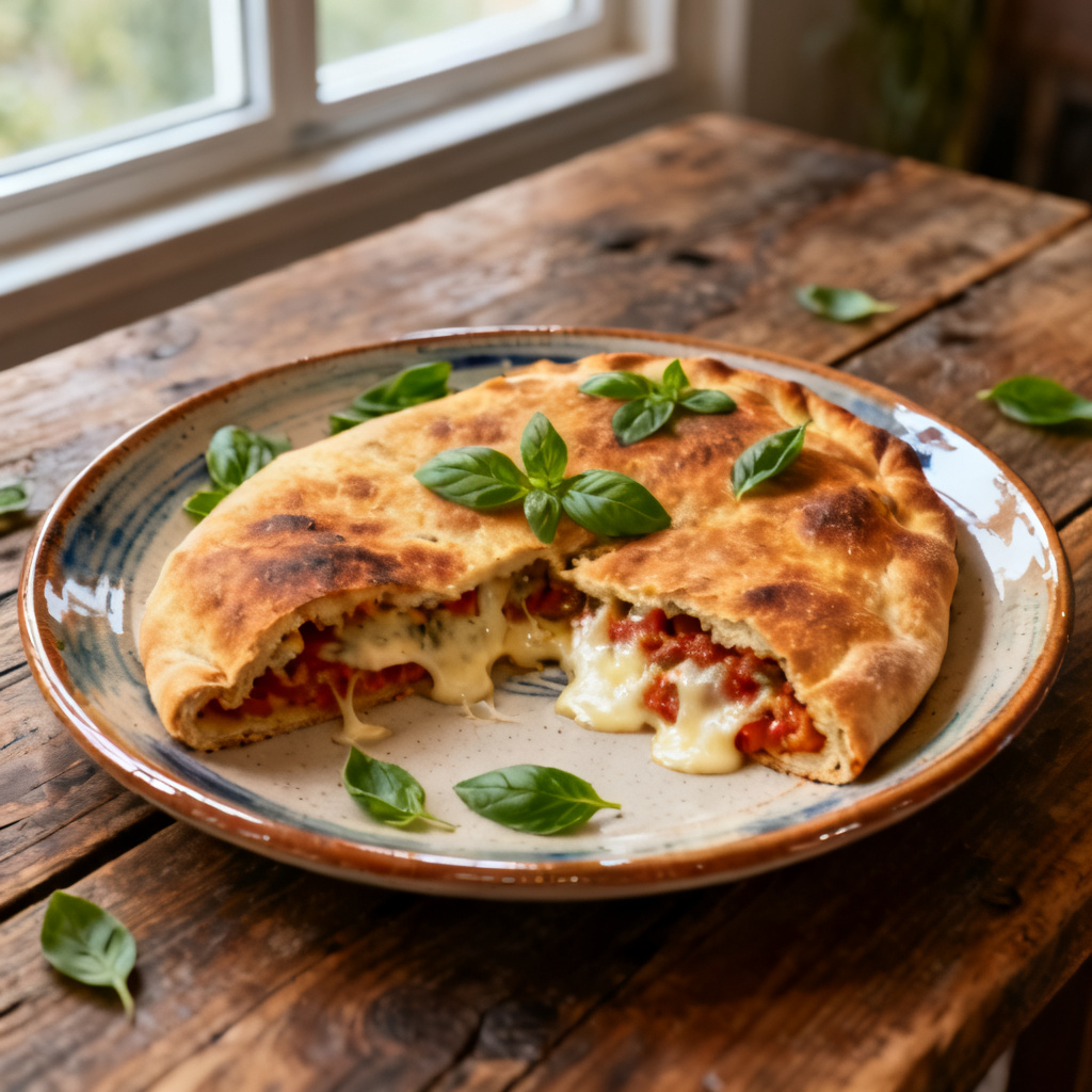 Mozzarella, paprika och auberginecalzone