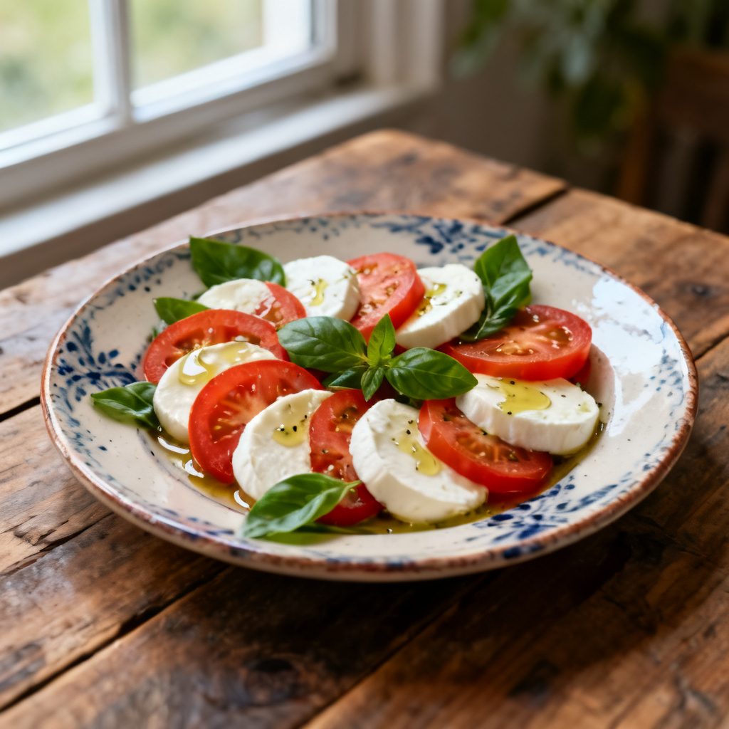 Sallad på mozzarella och räkor + bruschetta