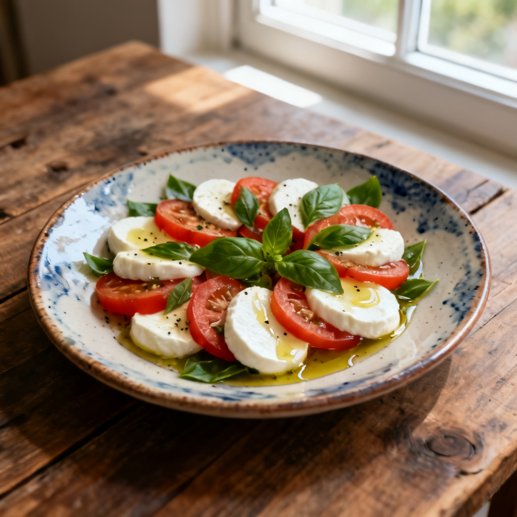 Parmesanbakad ricotta med tomat, oliv och basilikasallad