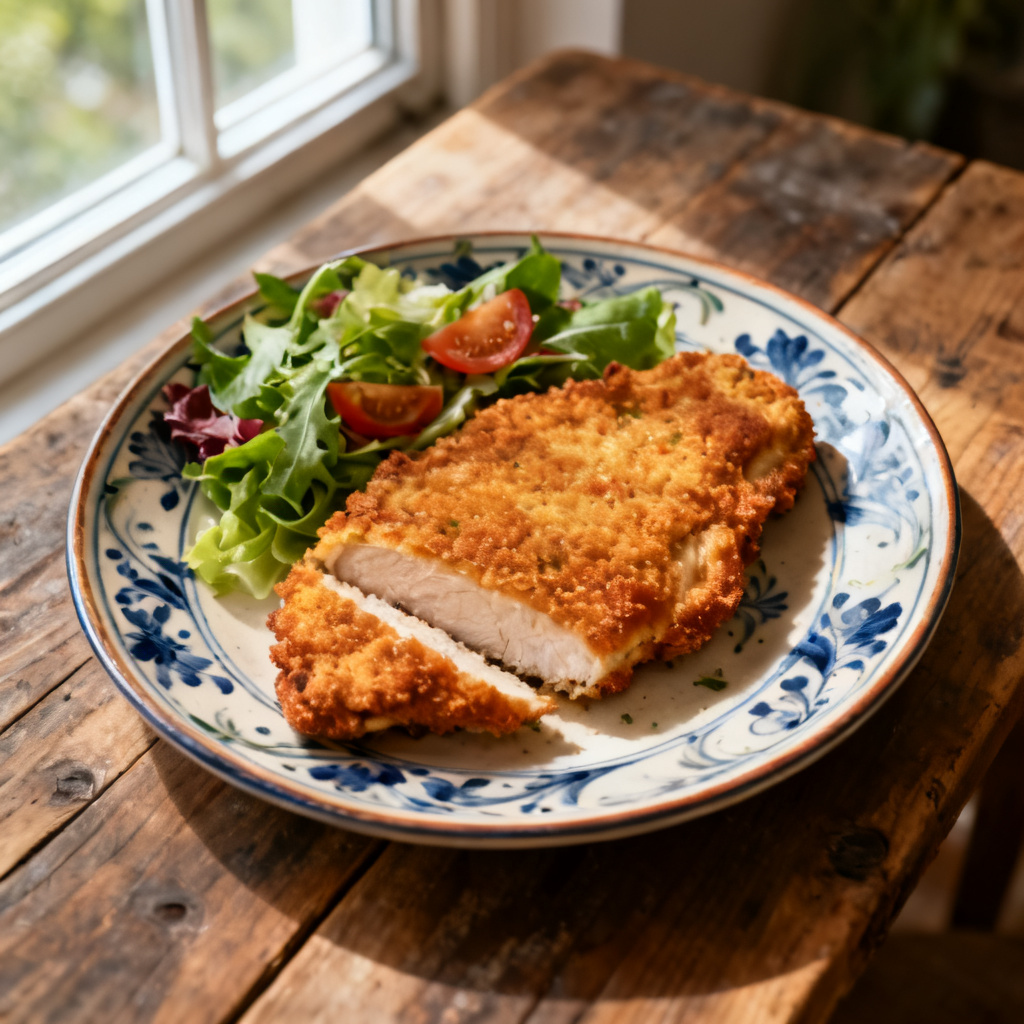 Air Fryer Chicken Milanese med medelhavssallad