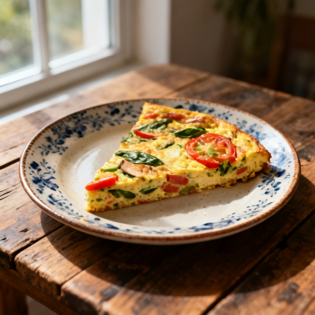Karamelliserad lök, röd paprika och zucchini-frittata