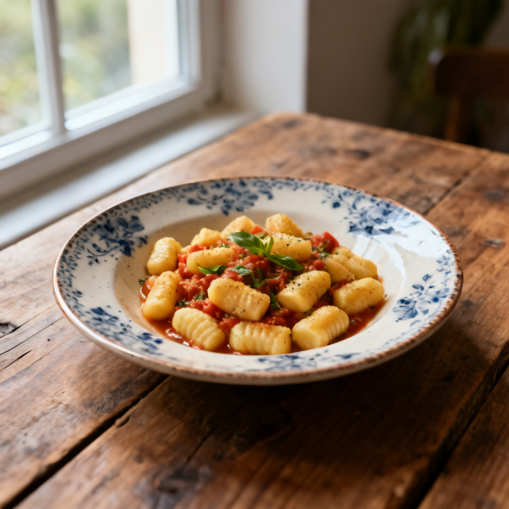 Barilla Gnocchi med tomat- och chilisås, mozzarella och prosciutto