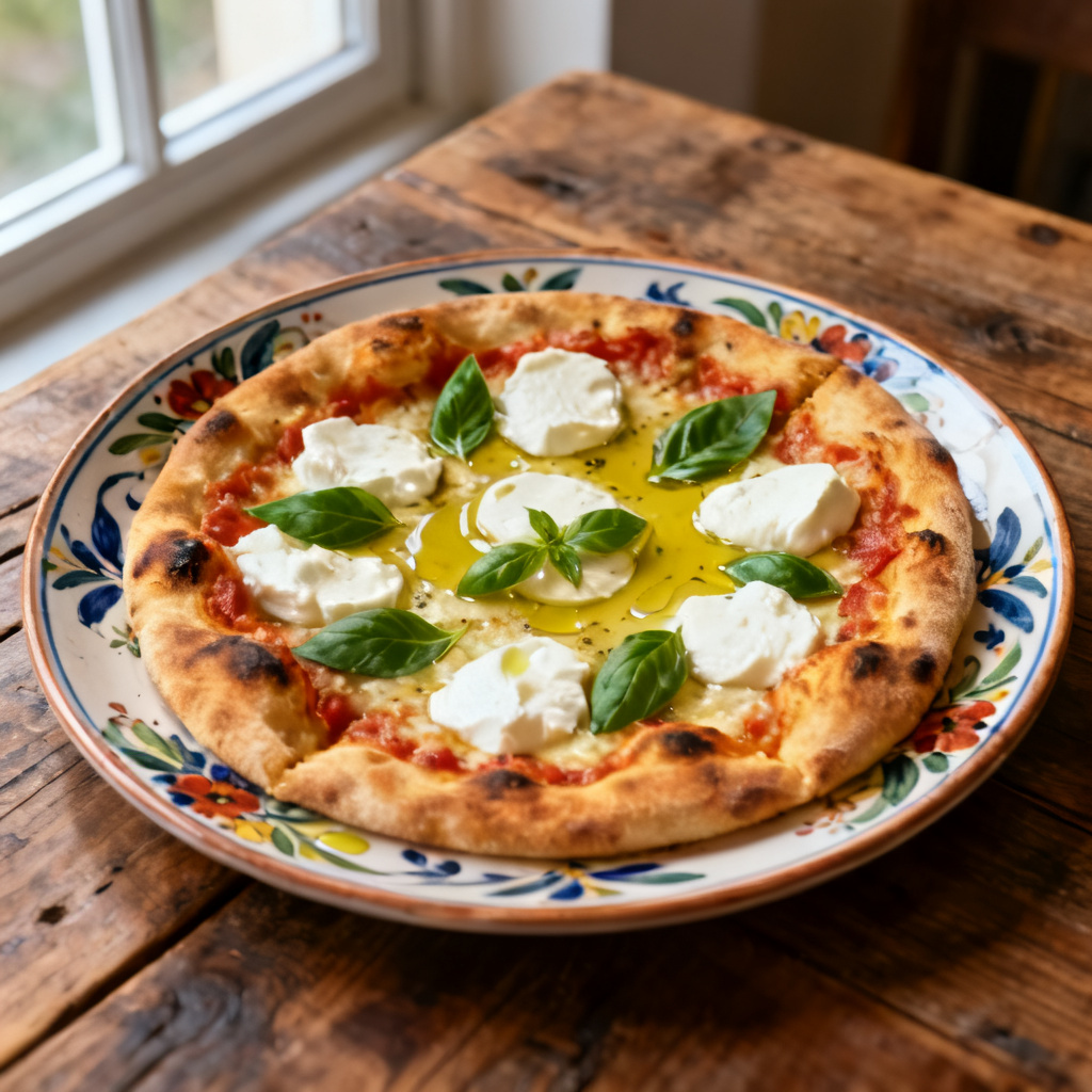 Pizza bianco med serrano, fetaost och krämigt ägg