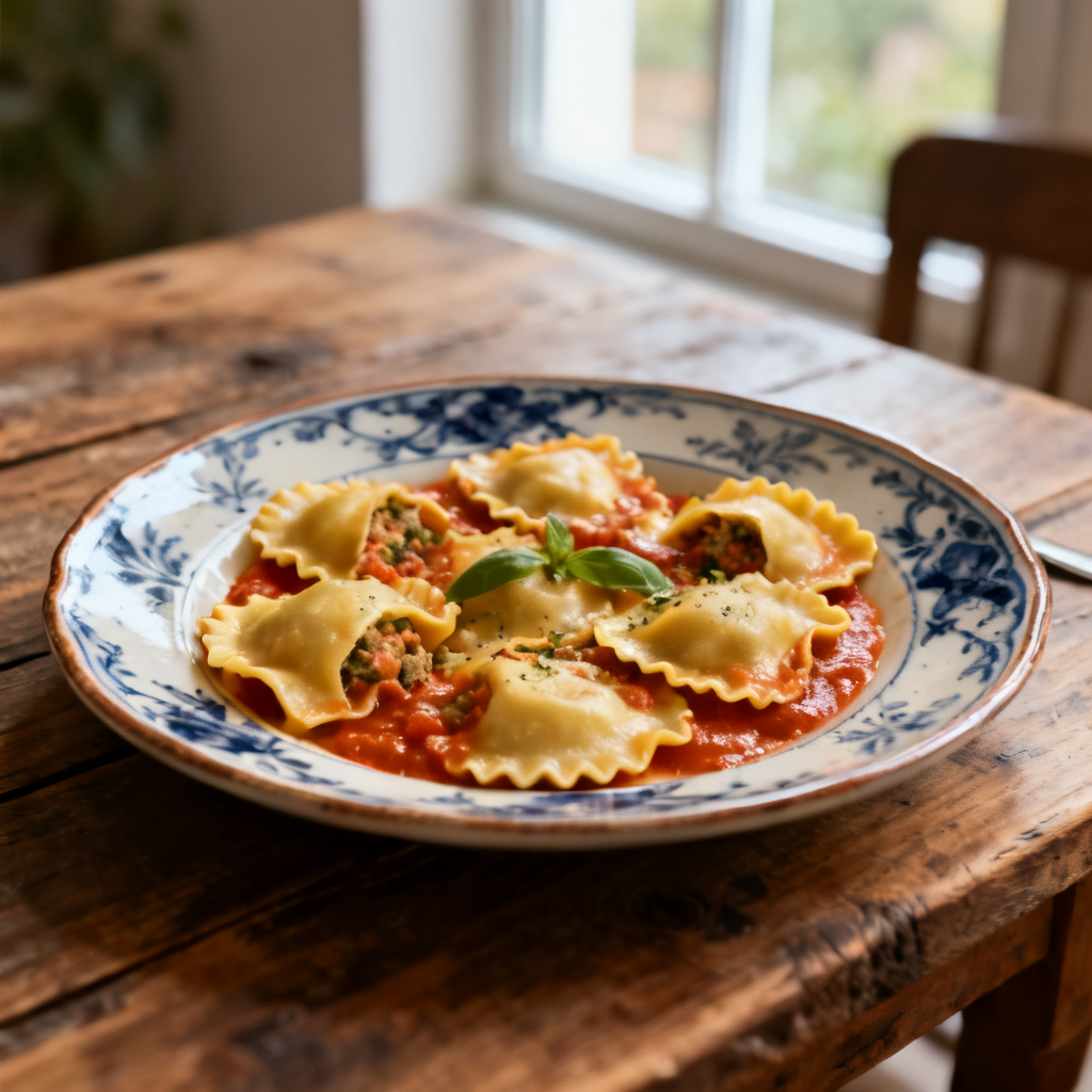 Ravioli med fräs på svamp och pancetta