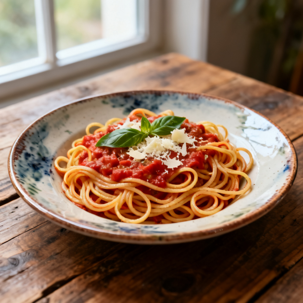 Vitlöksspagetti med nötkött och broccoli