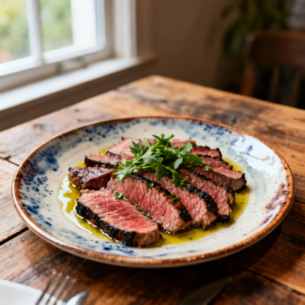 Lamm tagliata med vattenkrasse och tomater