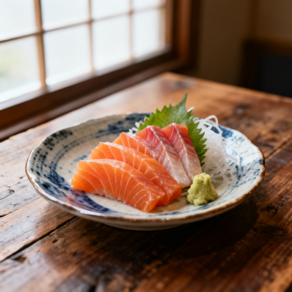 Sashimi med ingefära, lime och chili på salladsbädd