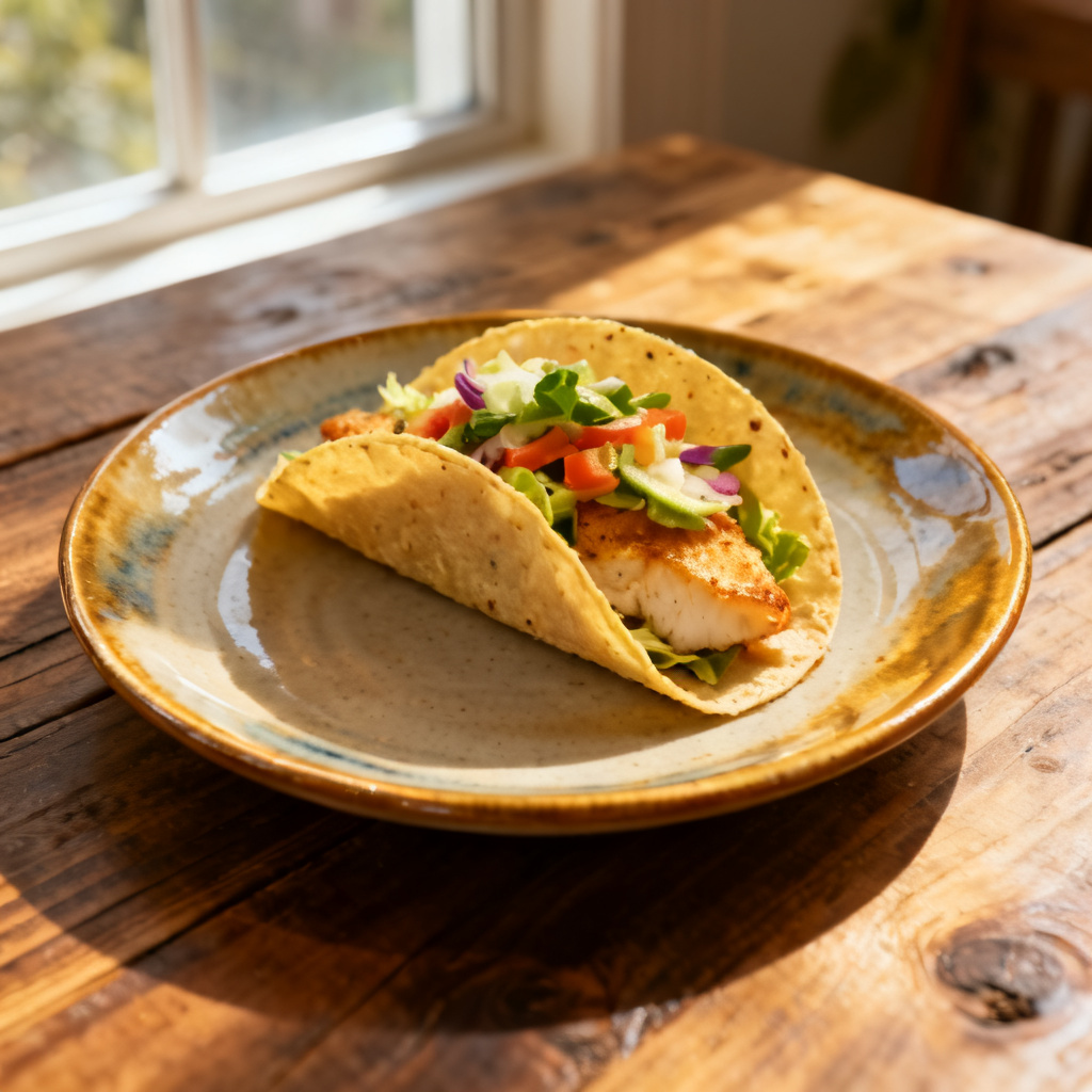 Fish taco med tomatsalsa, rostad majs och guacamole