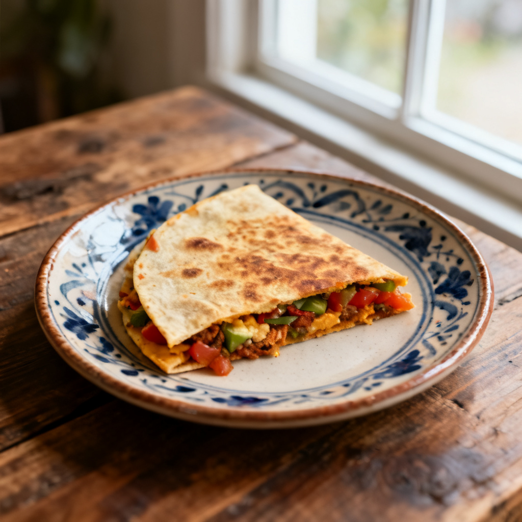 Quesadilla med het köttfärs och avokadoyoghurt