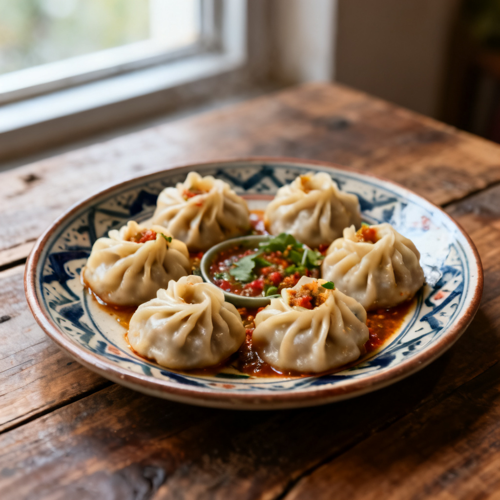 Fläskmomos (nepalesiska dumplingar)