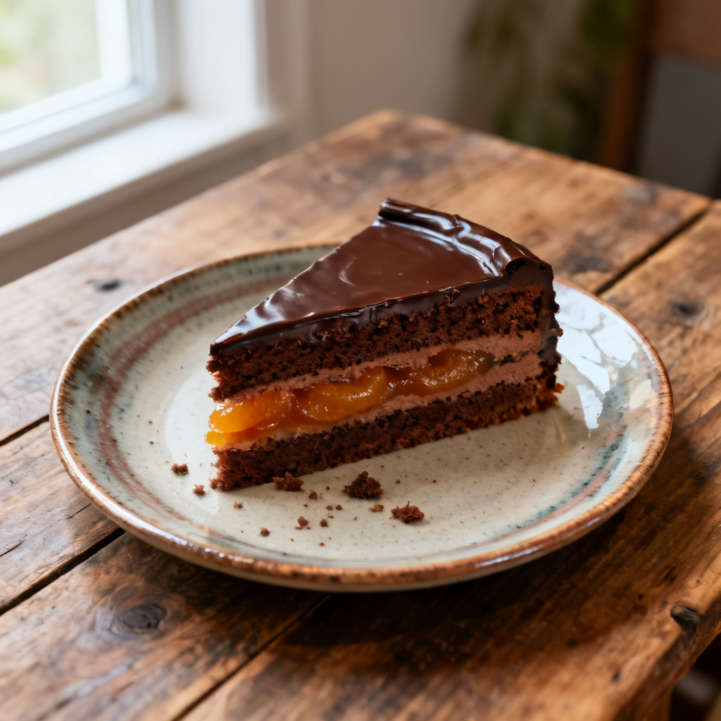 Bitter chokladtryffelkaka med syltad apelsin