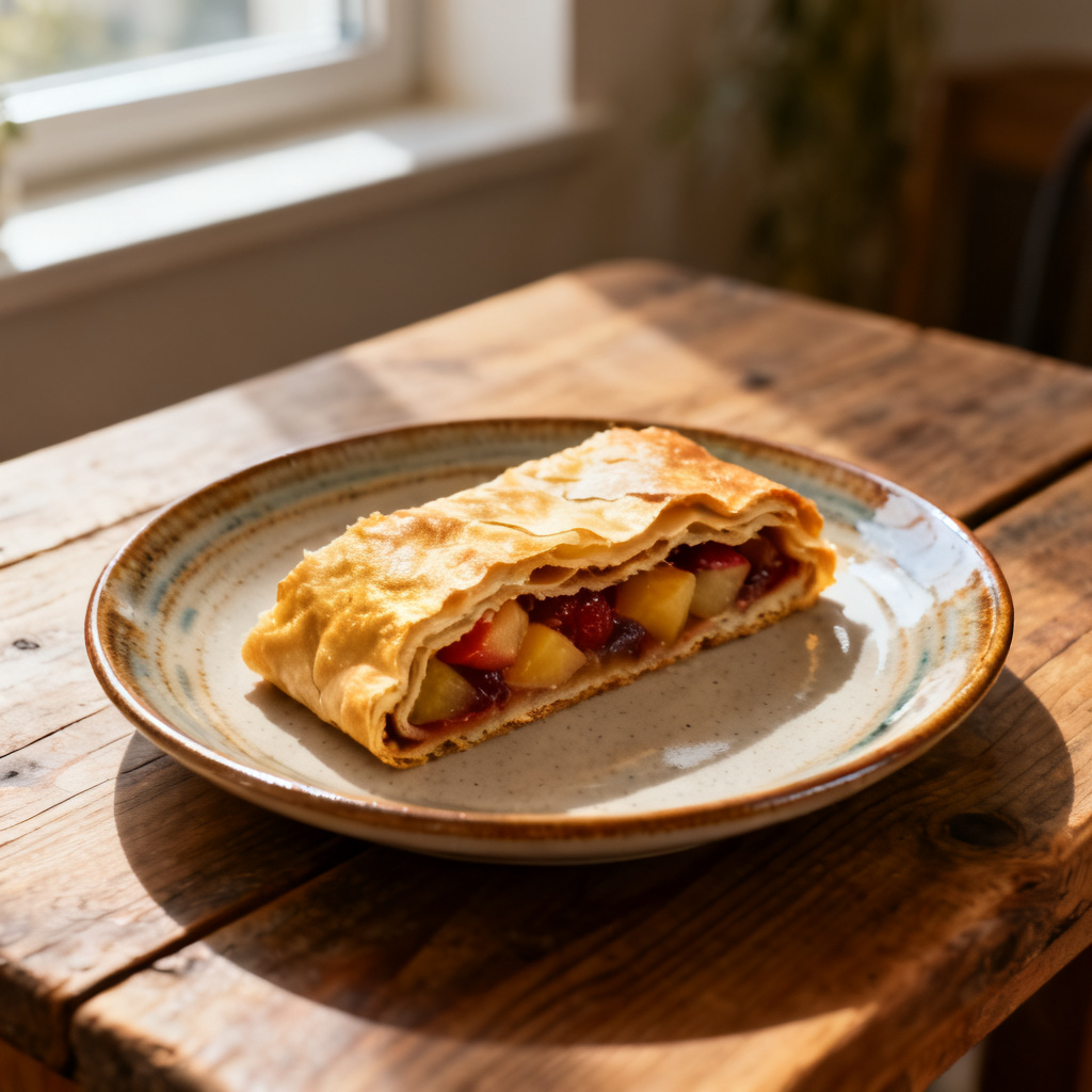 Potatis- och lökstrudel med grönkålsallad