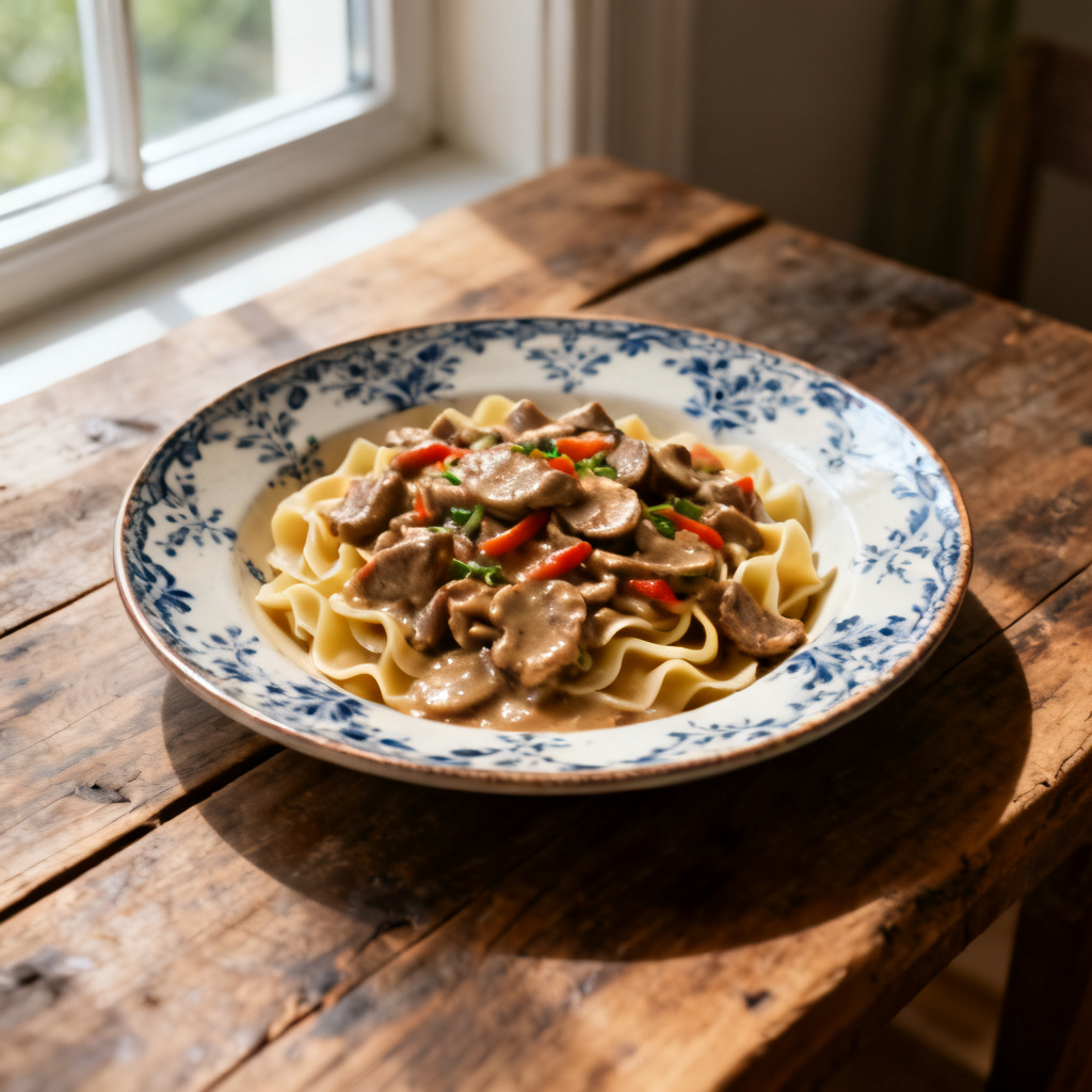Het stroganoff med gurksallad
