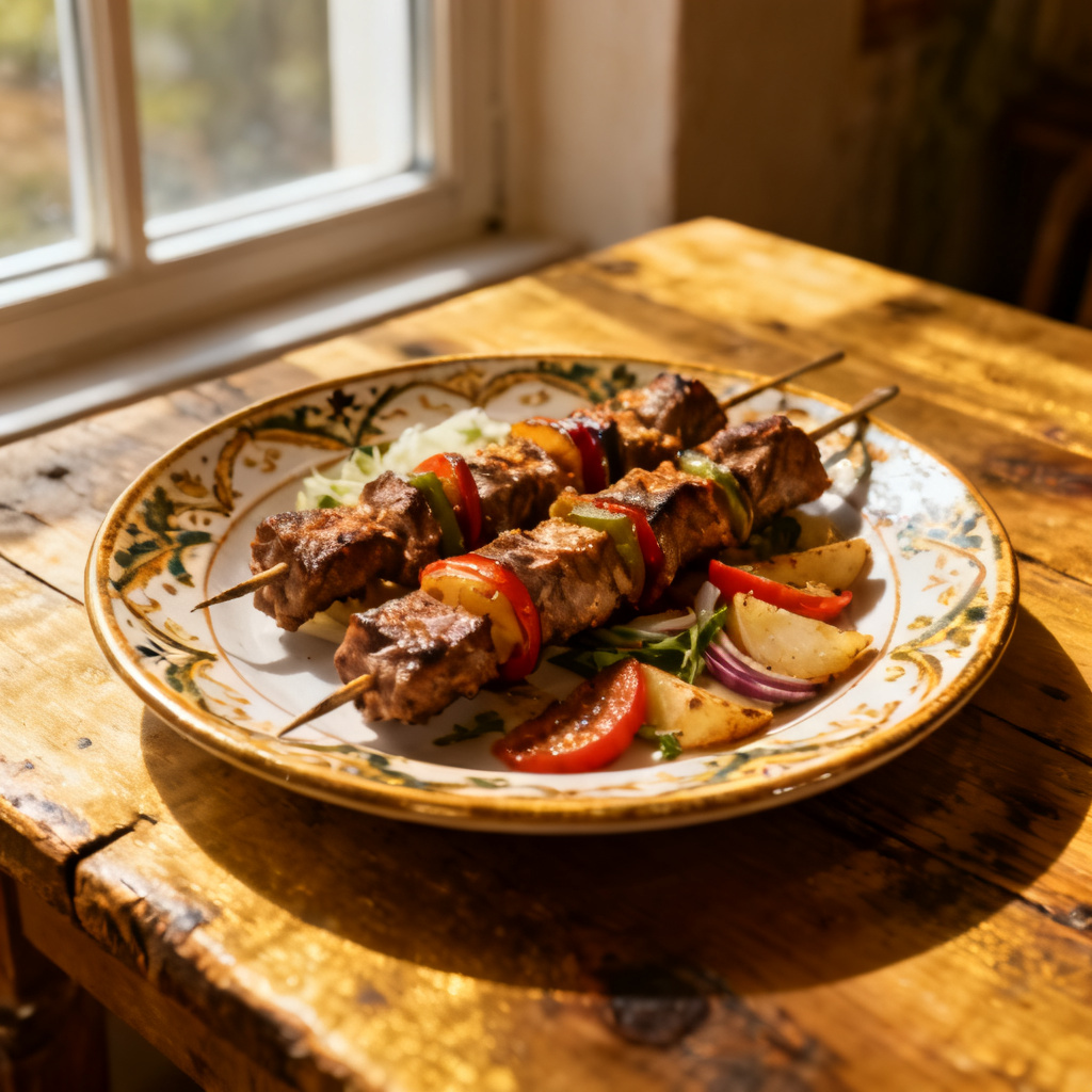 Rysk shashlik med rabarbersås