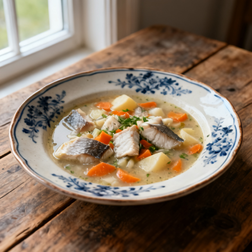 Fiskgryta med rostad vitlök och saffran