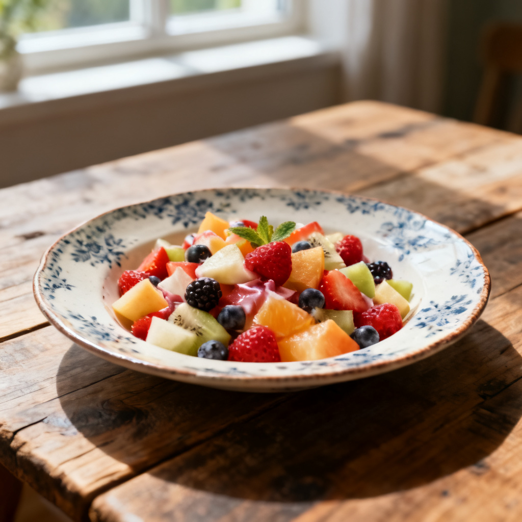 Fruktsallad med mynta och kardemumma-mascarpone
