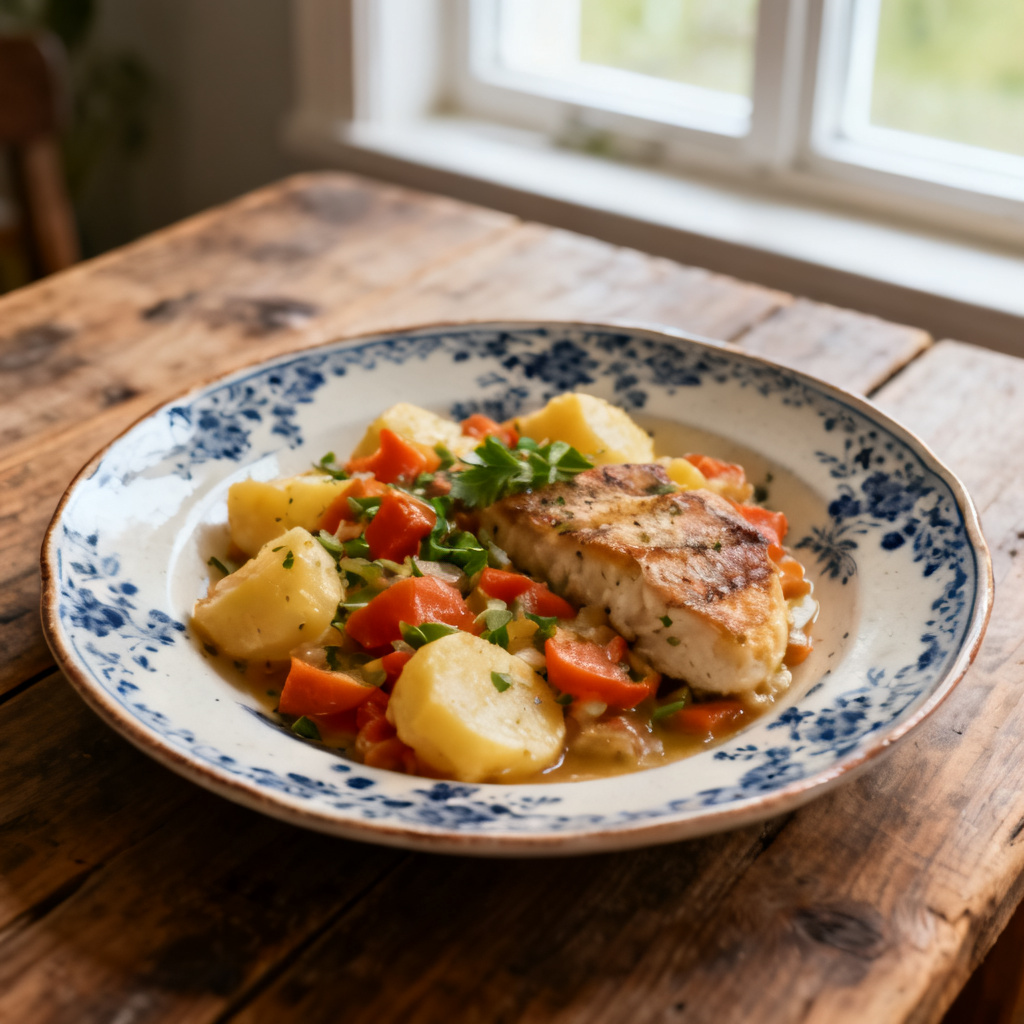 Noribakad hälleflundra, broccoli och gratinerad kungskrabba