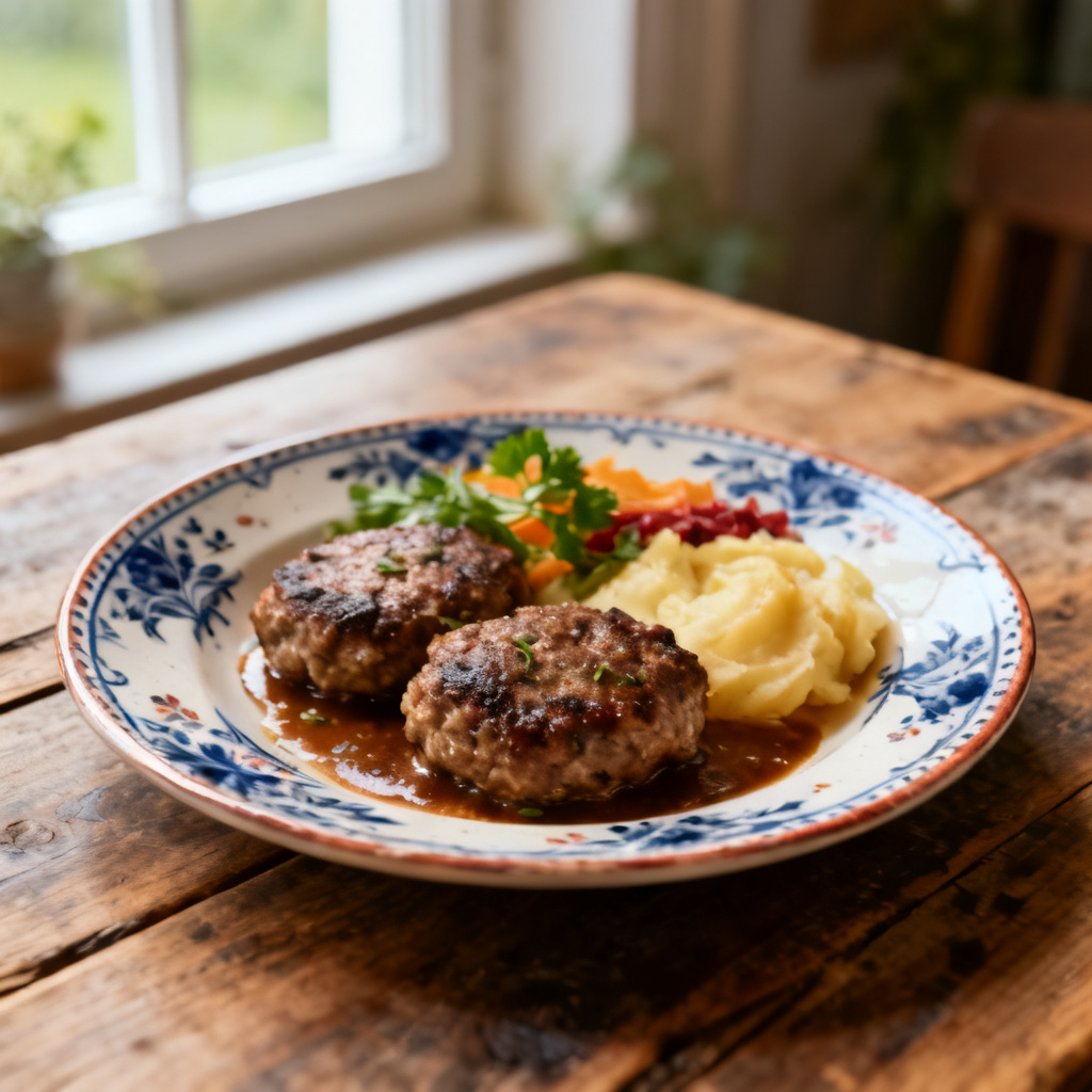 Karbonader (Magera nötköttsbiffar) med karamelliserade lökar