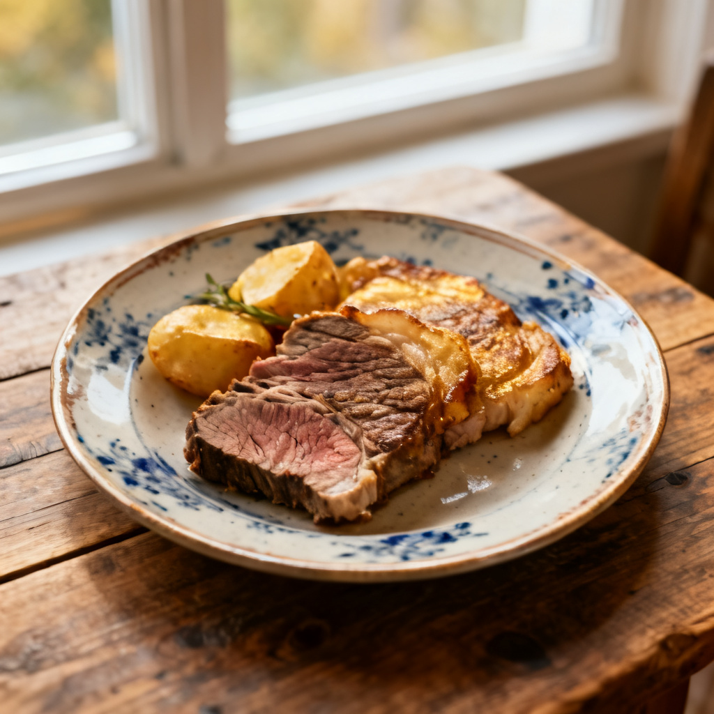 Oxfilé med parmesanpotatis och Karljohanssvamp