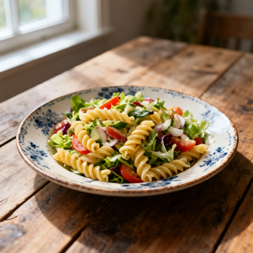 Ljummen pastasallad med salladstopping
