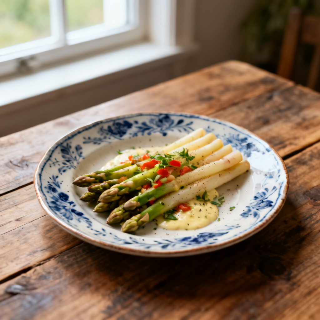 Smörstekt sparris med svart oliv & citronmajonnäs