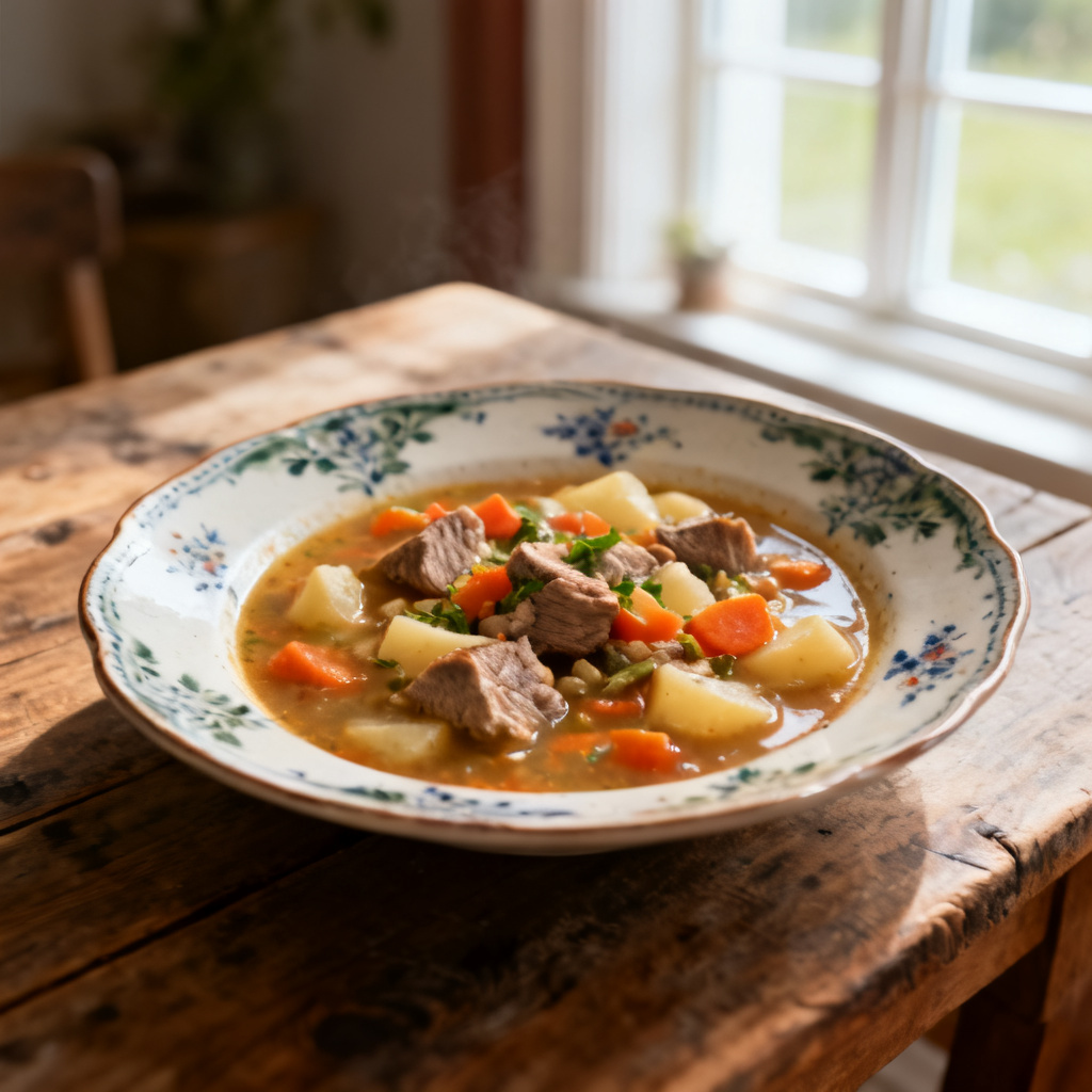 Stekgryta av pärlhöna med linser, sherry och bacon