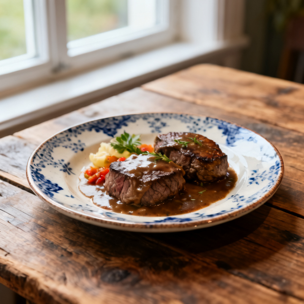 Stora pannbiffar med champinjoner