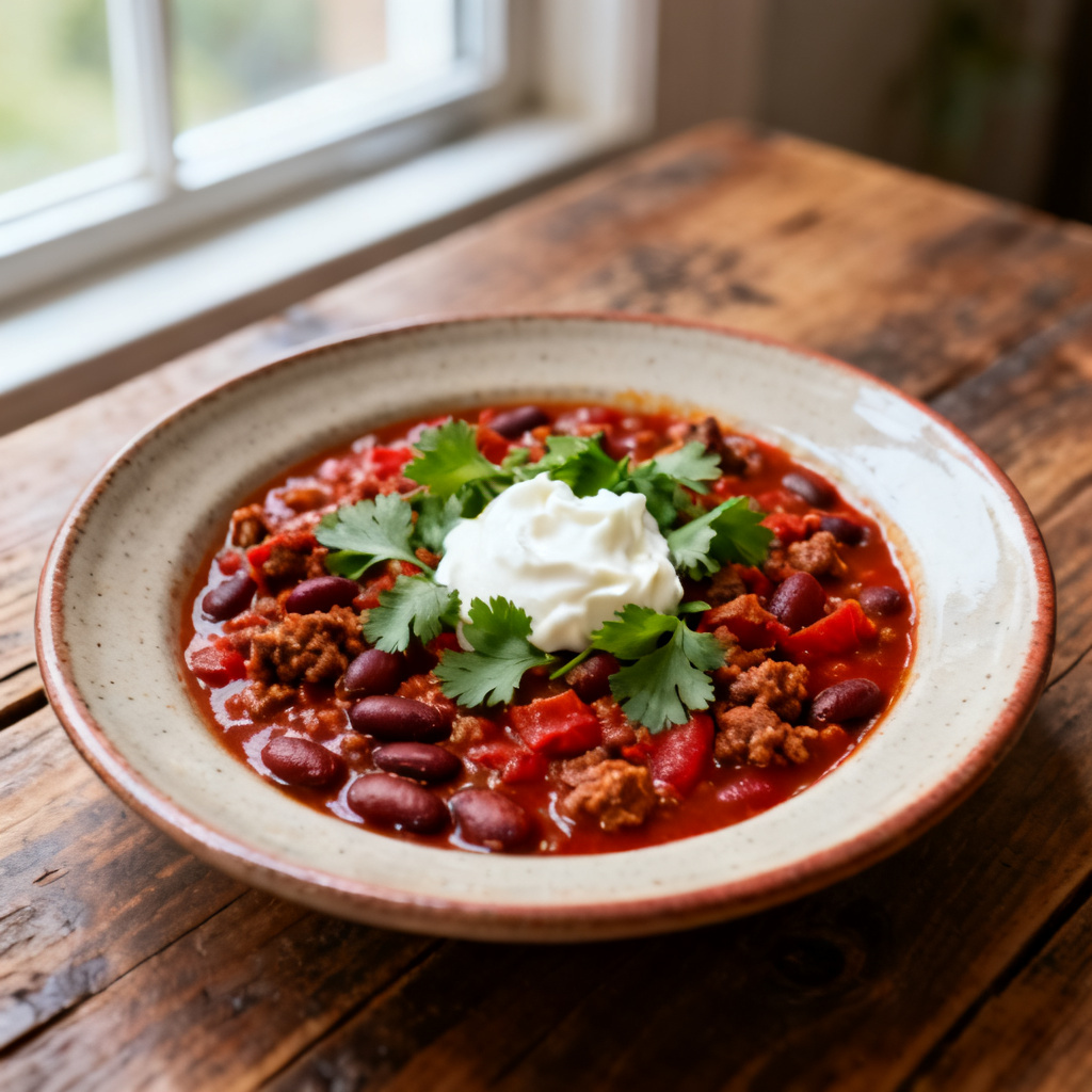 Cowboychili med guacamole och nachochips
