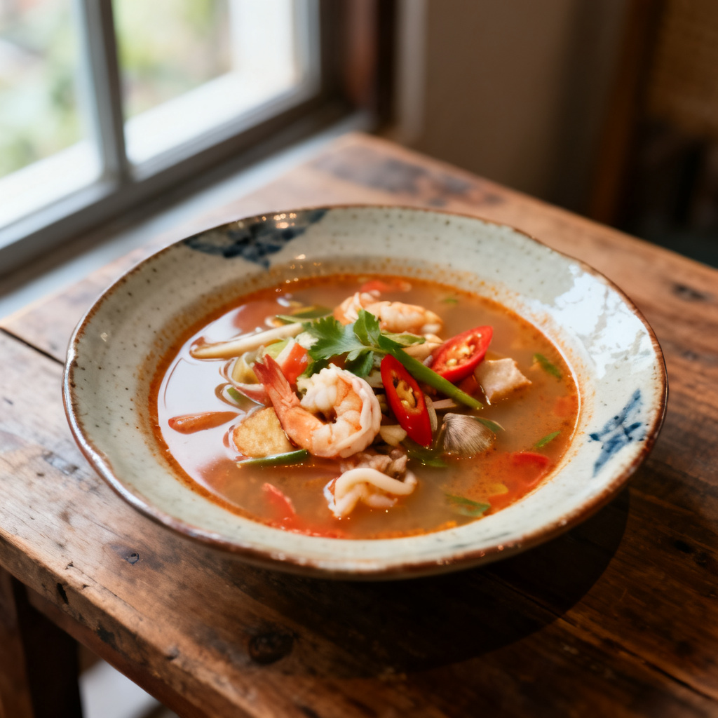 Thailändsk kokos- och grönsaksbuljong